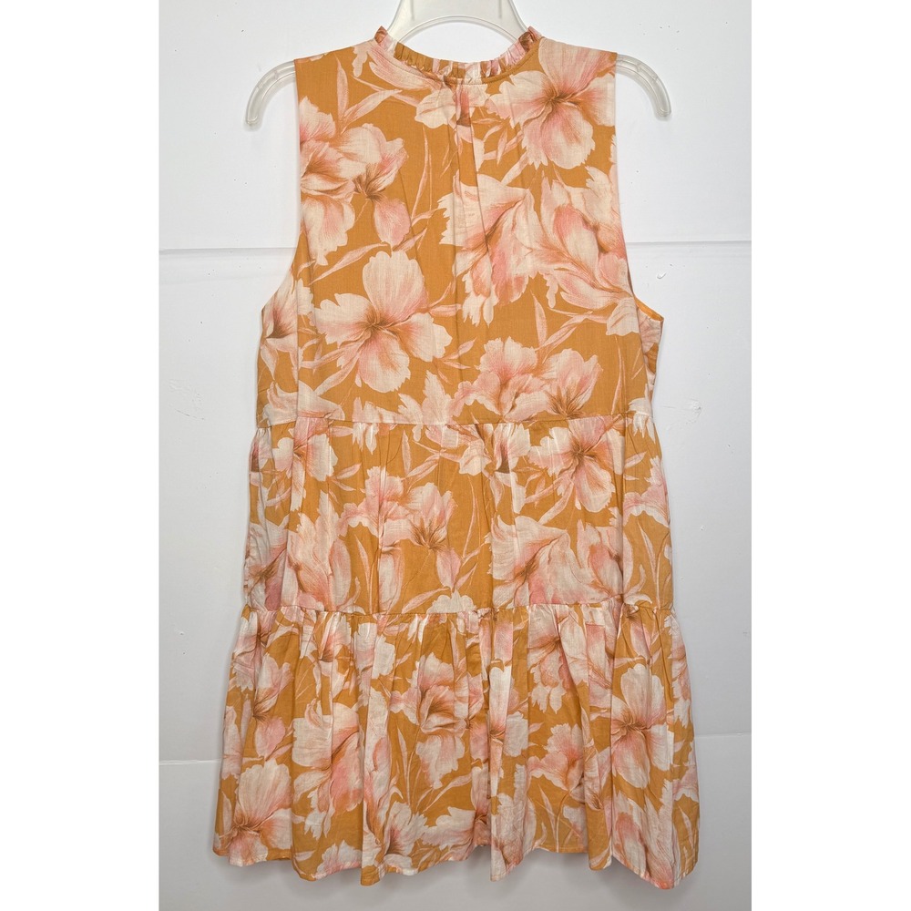 Steve Madden Cotton Babydoll Midi Dress Sz L Peachy Floral Tiered Cottage Beachy - Picture 4 of 8